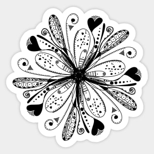 Trendy stylish black color print floral mandala pattern and love symbol - heart. Hand drawn illustration. Posters and Art Prints Sticker